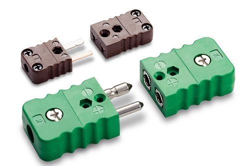 Thermocouple connectors showing miniature and standard sizes